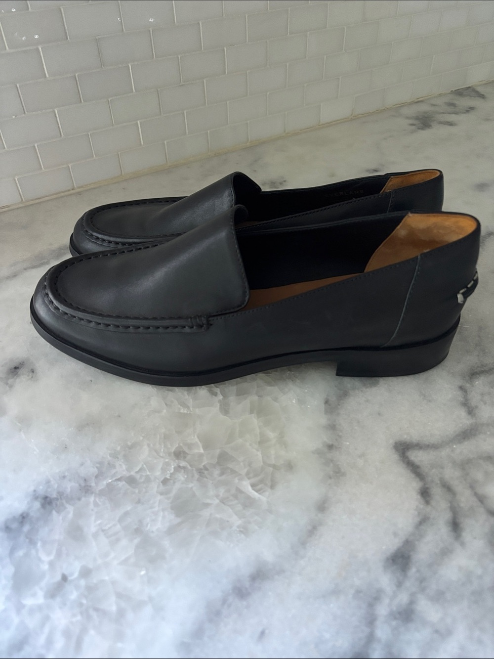 Everlane Black Leather Slip-On Loafers